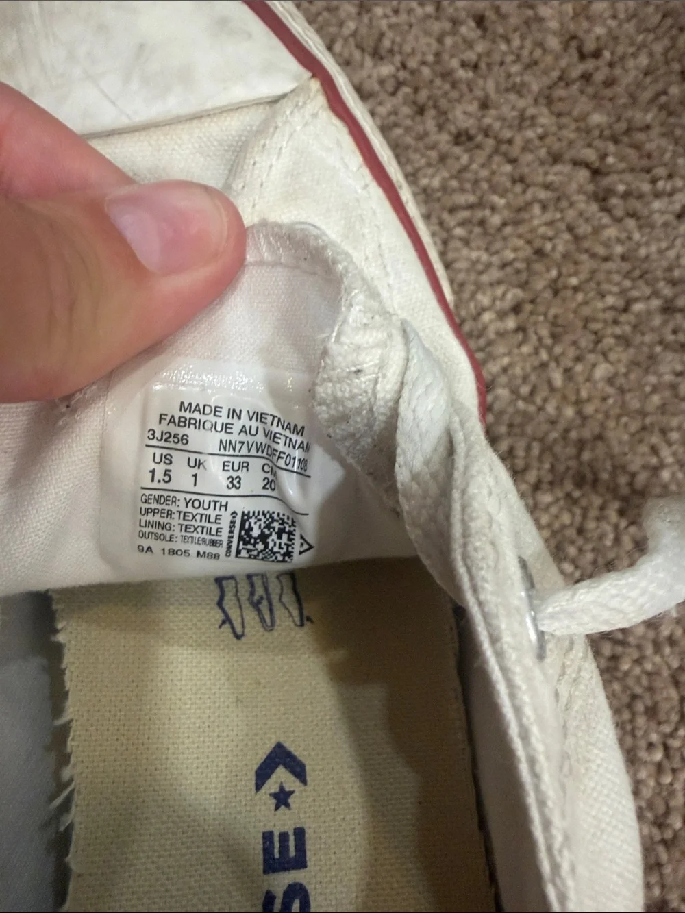 Converse Kids Low-Top Canvas Sneakers in White with Red Trim